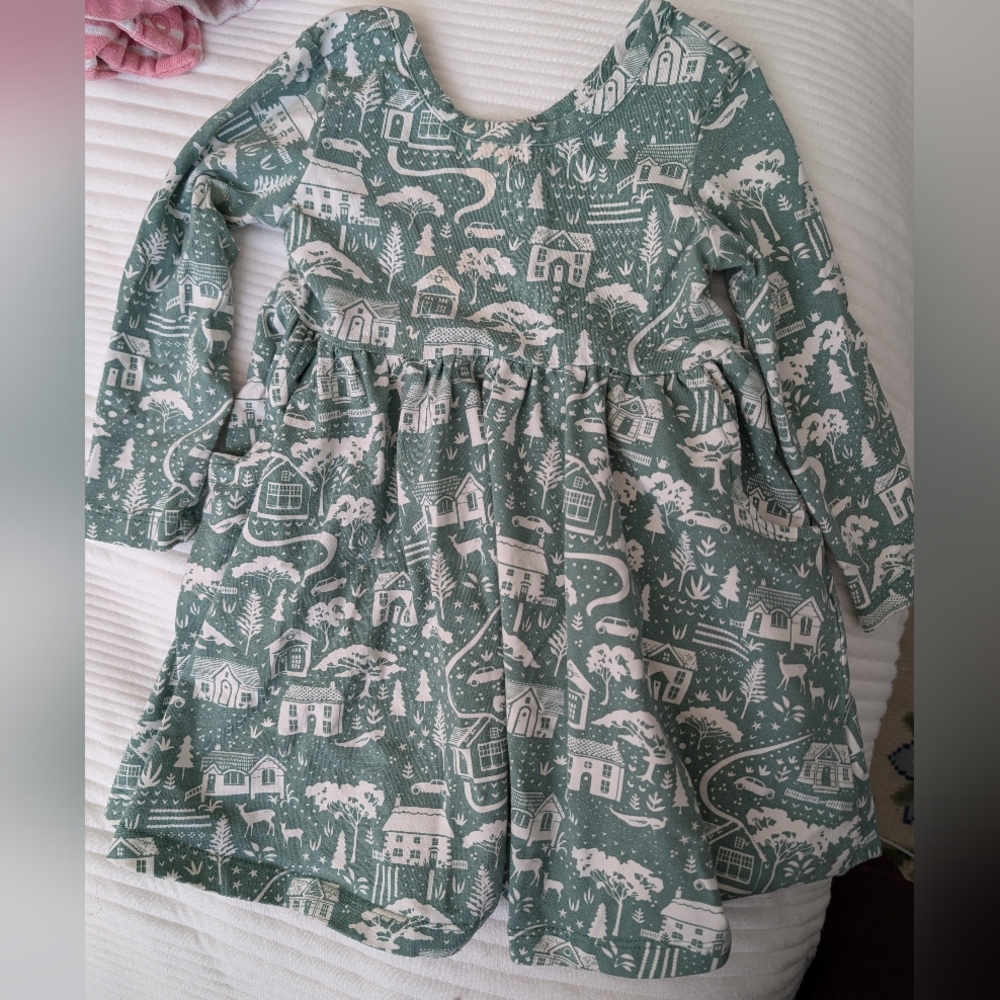 Hanna Andersson Green Winter Toile Dress 80-85 CM